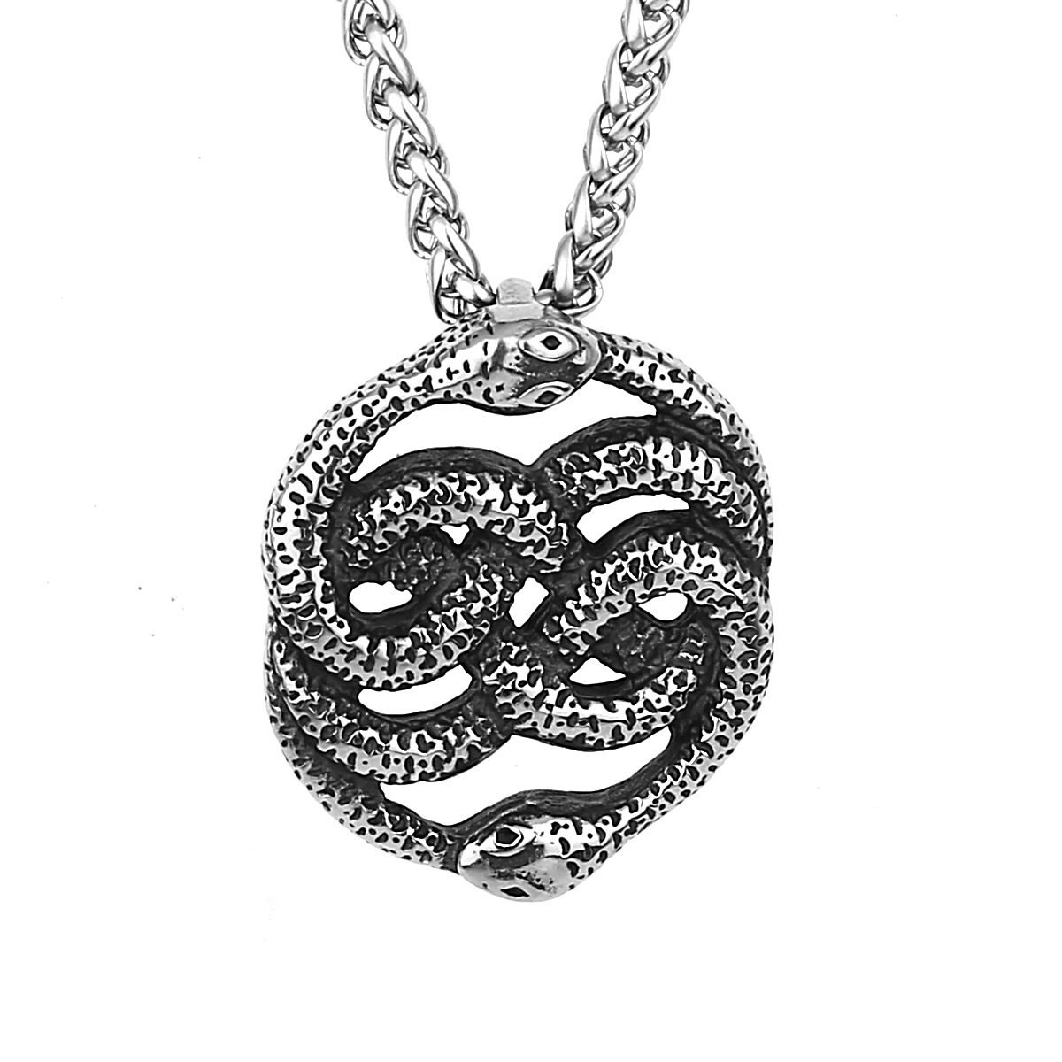 Double snake Big Magic domain titanium steel pendant European and American men's fashion winding double snake stainless steel pendant necklace accessories wholesale