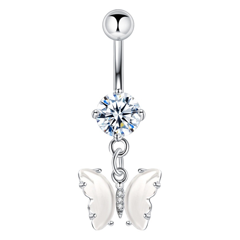 Original Direct Sales New zircon butterfly 316 stainless steel rod 1.6 thick navel ring navel nail cross-border wholesale