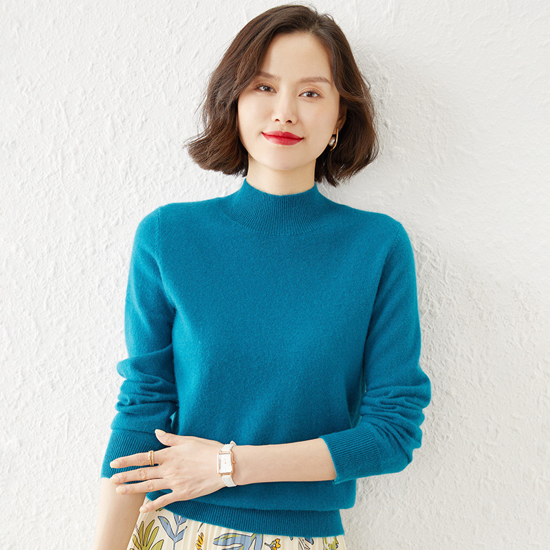 Picture of 2024 Autumn and Winter New Half-turtleneck Knitted Sweater Women's Loose All-match Solid Color Pullover Inner Warm Base Shirt