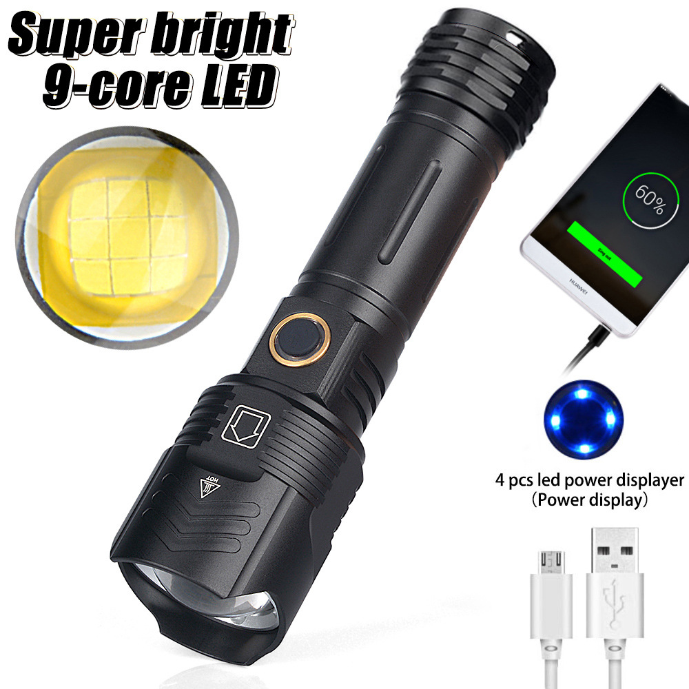 Cross-border new telescopic zoom P99 strong Flashlight LED outdoor USB output input charging 9 nuclear flashlight
