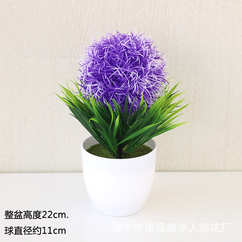 Picture of Sakura Snowball Simulated Plant Potted Grass Ball Bonsai Small Tree Home Decoration Flower Ornament Creative Mini Small Round Ball