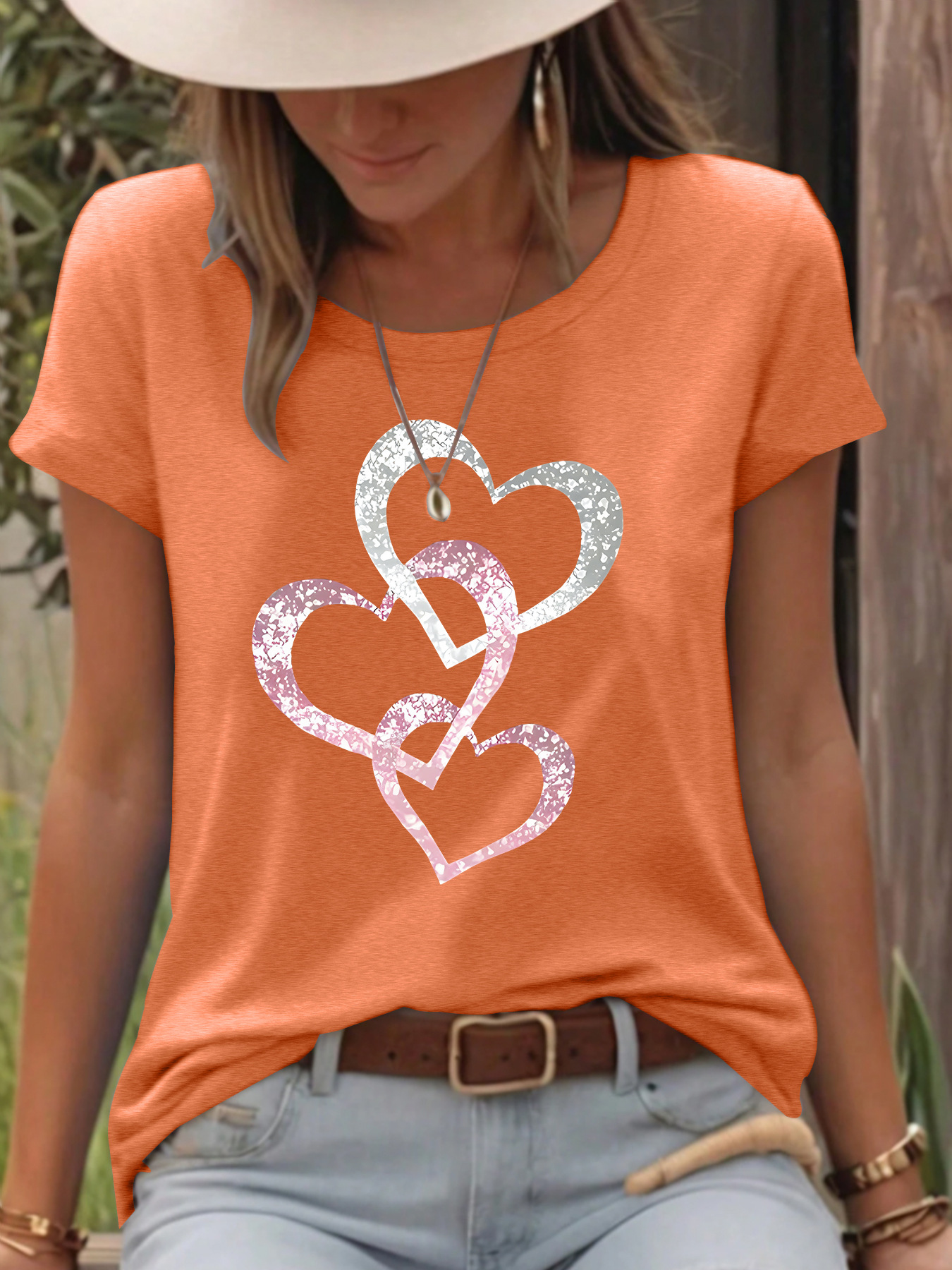 Picture of European and American in stock round neck short sleeve t-shirt love printing summer new comfortable t-shirt cross-border hot sale