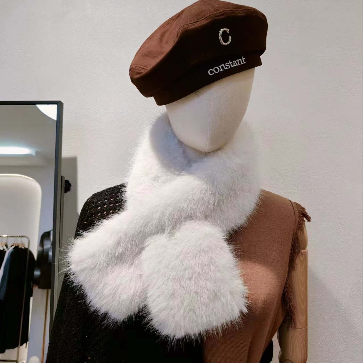 Autumn and Winter Warm Thickened Faux Fox Rex Rabbit Plush Fur Scarf Trendy Large Scarf Women's Shawl All-match Wool Collar