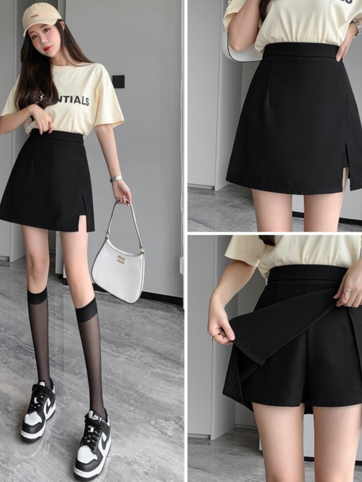 Pear-shaped figure skirt 2024 summer new chubby girl high waist slimming A- line academic style split hip skirt
