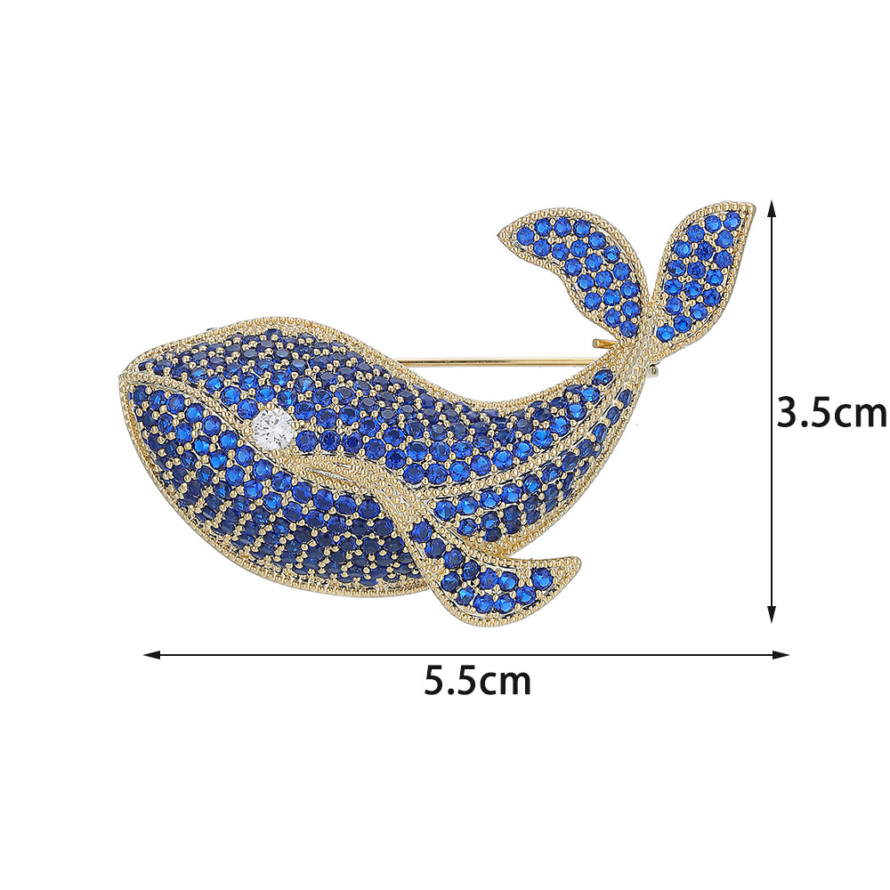 Picture of Korean-Style Copper Inlaid Diamond Fashion Elegant Blue Whale Brooch Temperament Animal Pin Collar Pin Sweater Suit Lapel Pin