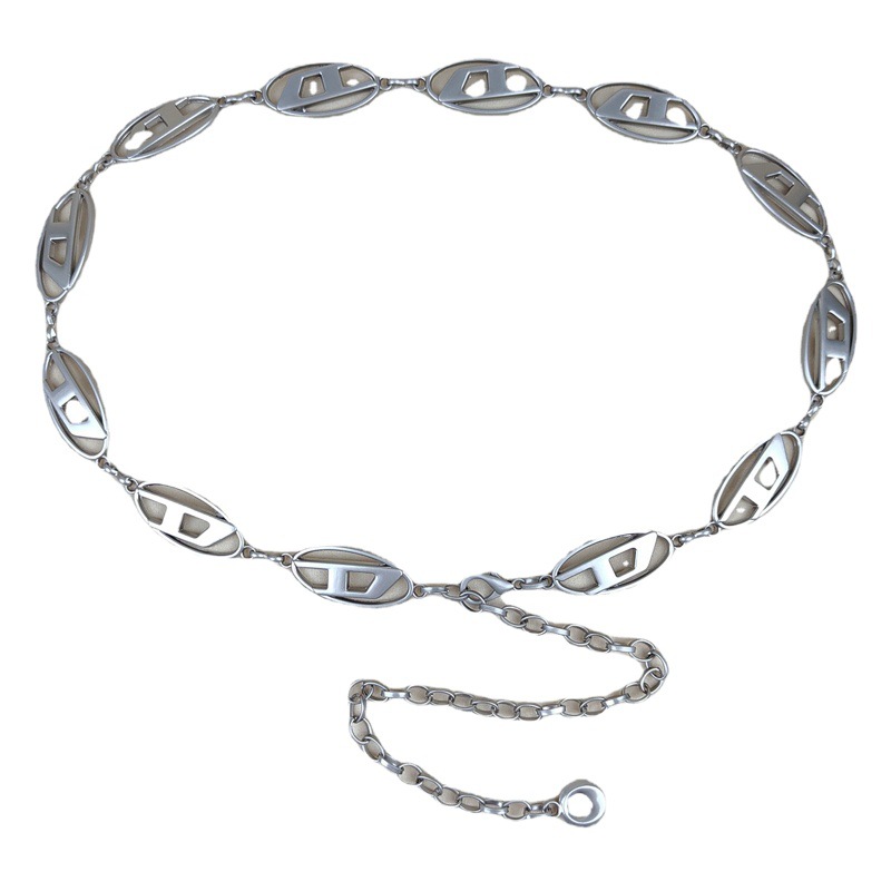 European and American Cross-border Jewelry Retro Letter Tassel silver Body Chain Women's Personality Punk Metal Pendant Waist Chain
