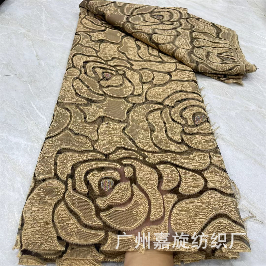 Full-width large rose petals jacquard fabric spring and summer dress performance clothing Hanfu polyester cut flower fabric JX4075