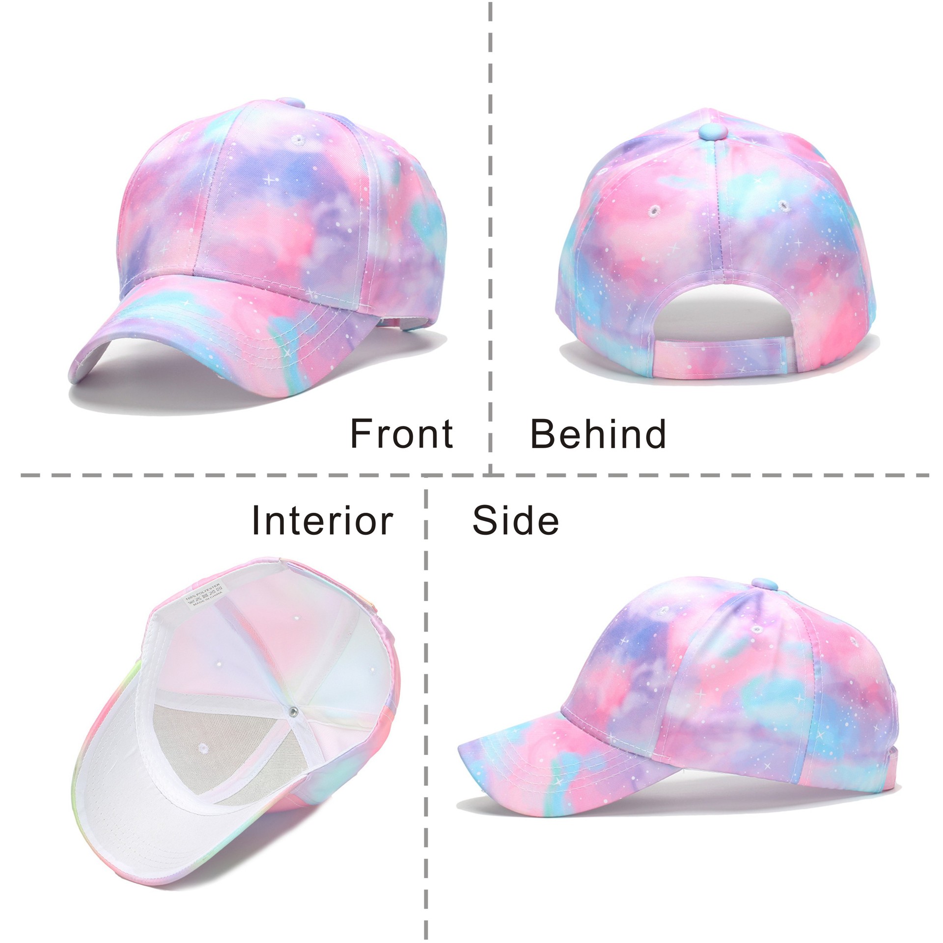Picture of Spring and Summer Kidsren's Tie-Dye Baseball Caps for Boys and Girls Outdoor Sunshade and Sun Protection Caps Sports Peaked Caps Ponytail Baseball Caps