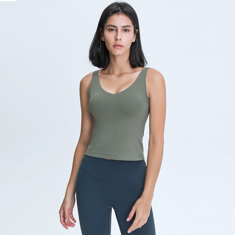 A generation of 2021 New V-neck walking yoga vest with chest pad U-shaped beauty back sports fitness short vest
