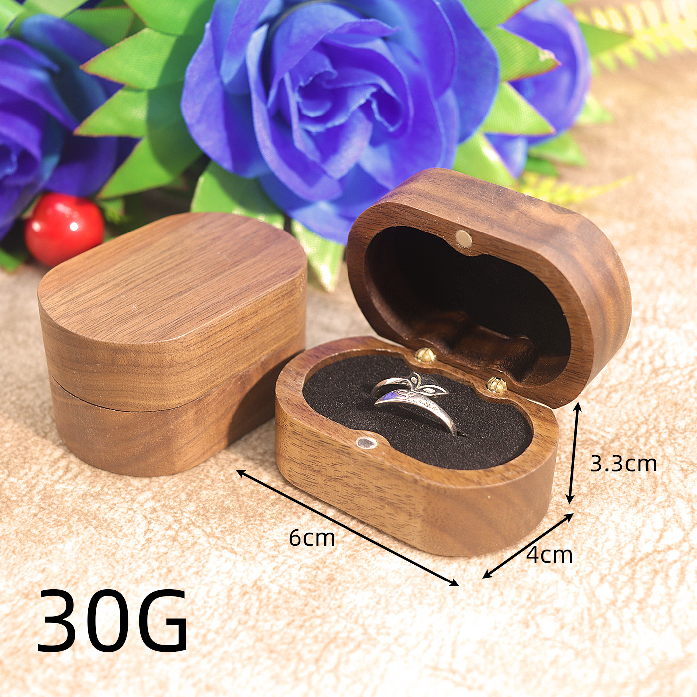 Picture of Dragon and Phoenix Jewelry Box Vintage Wooden Earrings Ring Box Flannelette Jewelry Pair Ring Storage Box for Women