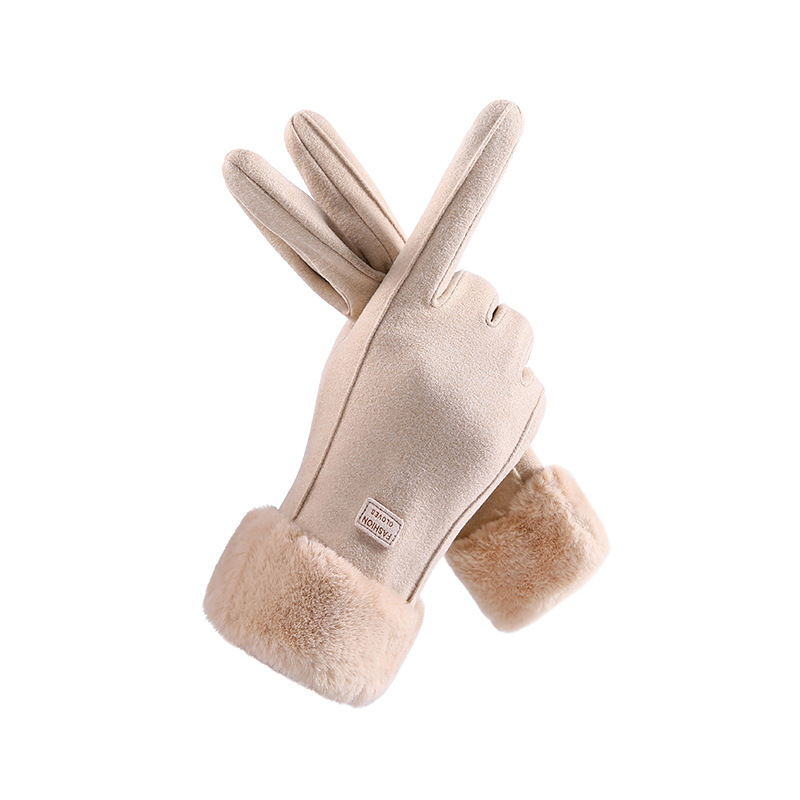 Picture of Winter warm gloves ladies fleece-lined thickened cold-proof touch screen riding hair ladies fashion cycling gloves wholesale