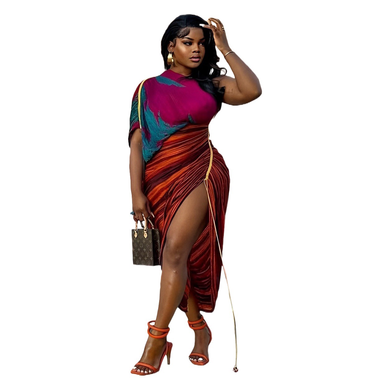 African Ethnic Styleirregular Dress African Ethnic Multi-Color Pleated Asymmetrical Skirt