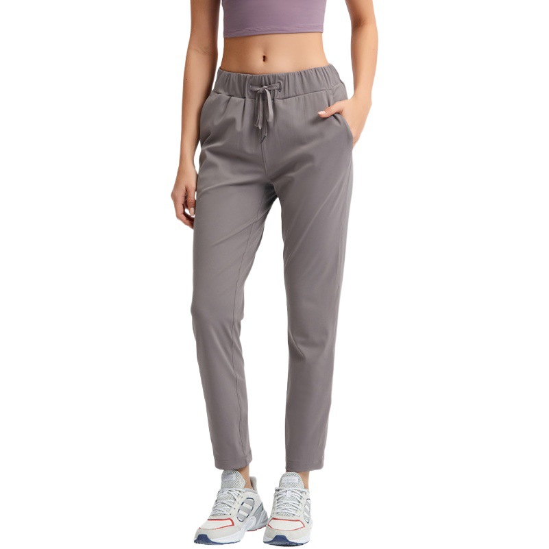 Cross-border new loose straight yoga pants drawstring waist draping sports casual stretch cropped pants for women