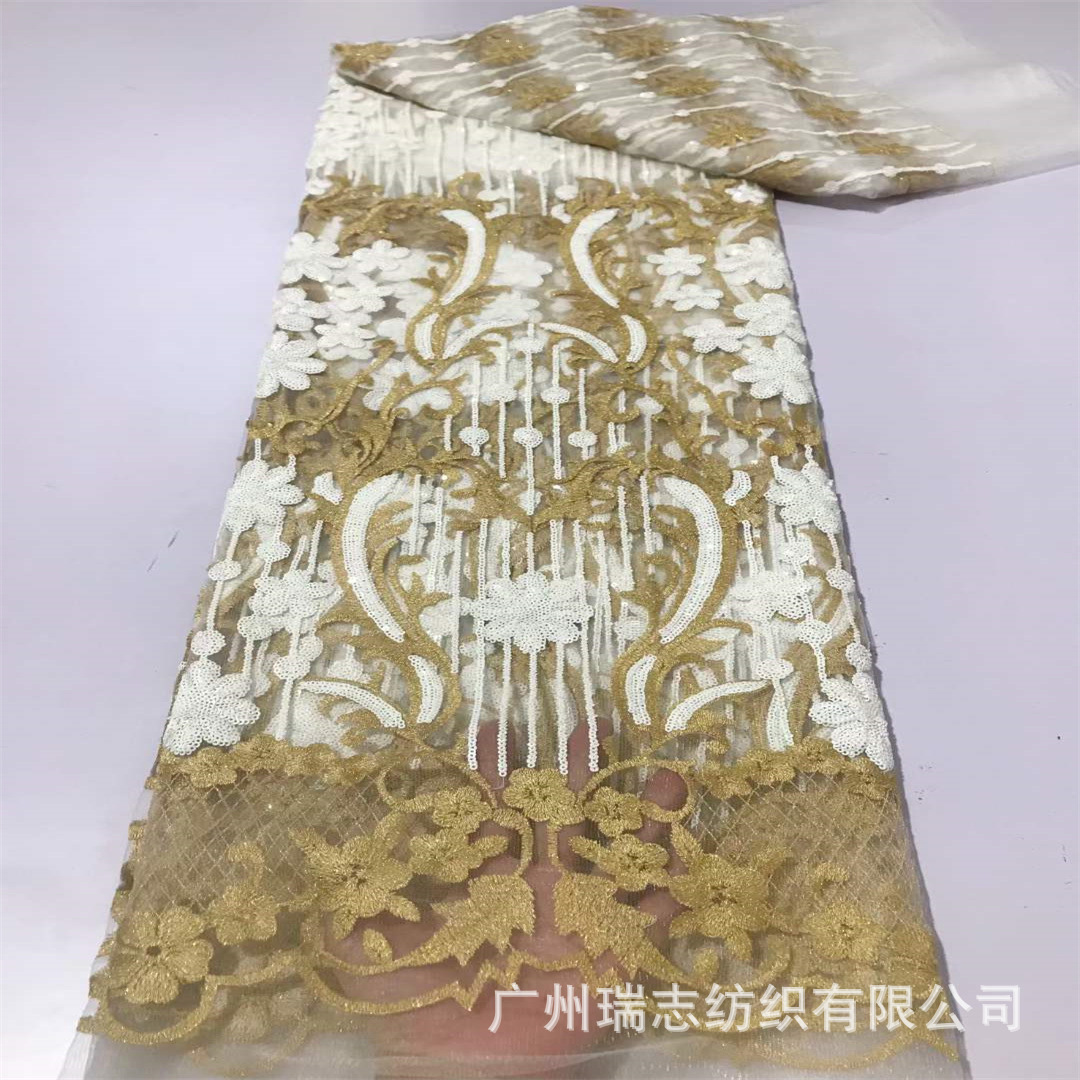Picture of European and American Composite Sequin Embroidered Lace Fabric Wedding Dress Hanfu African Lace Embroidered Cloth sequins Lace