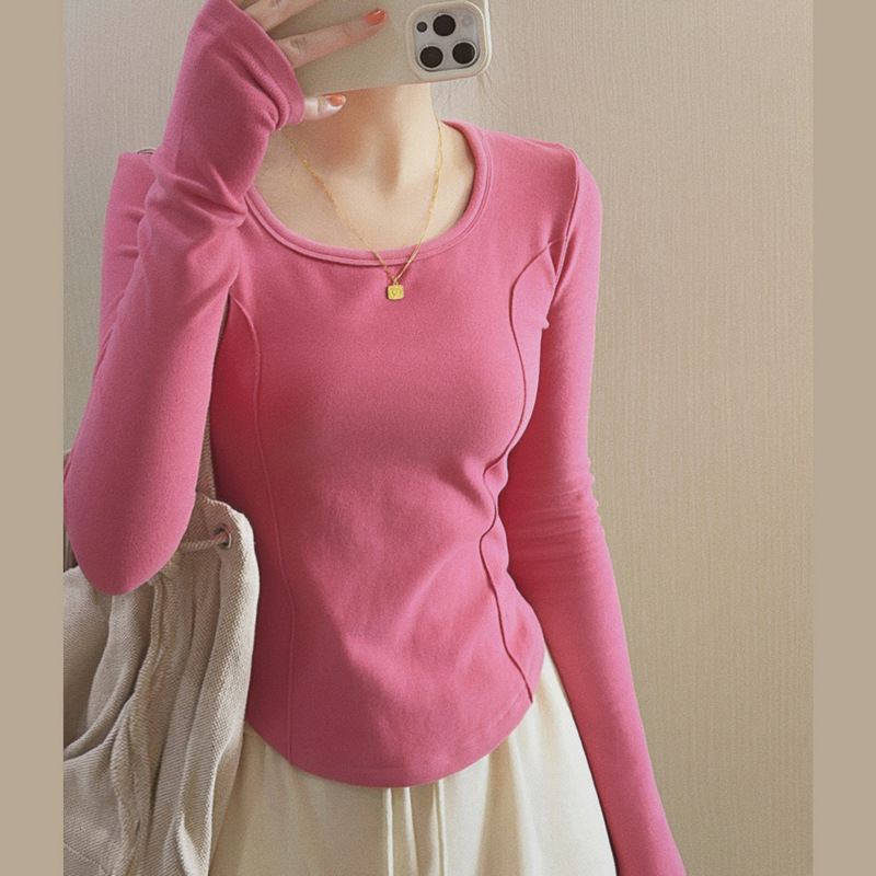 Picture of Derong Inner Layering Shirt for Women 2025 Autumn and Winter Long-Sleeved T-Shirt Slimming Look Design Western Style Student Top Trbottomy