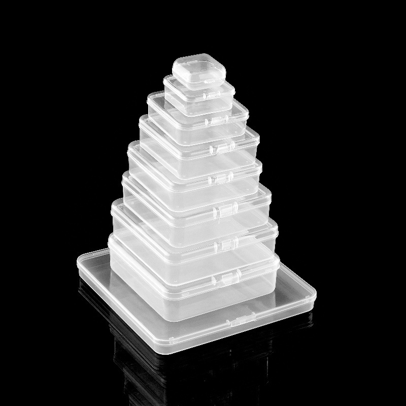 Picture of in stock Multi-size Square Buckle Cover Transparent PP Plastic Box Jewelry Packaging Small Box Flip Cover Parts Storage Box