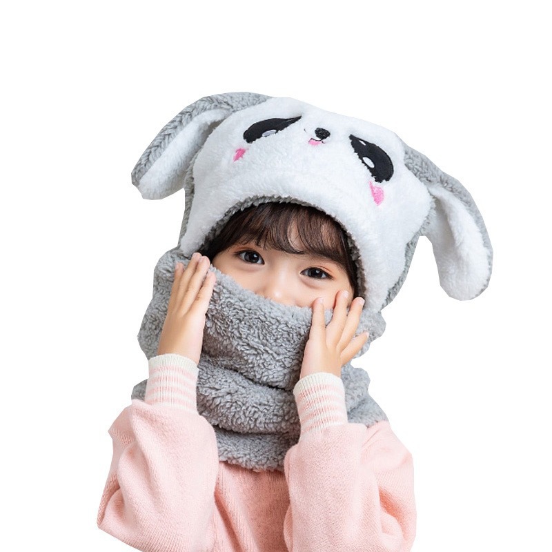 Picture of Children's hat wholesale autumn and winter boys and girls ear protection cap scarf one cute baby cap plus Velvet Ear cotton cap
