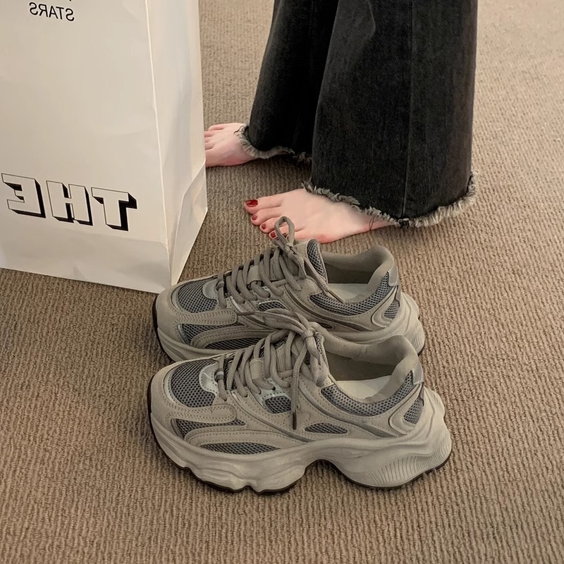 Retro Thick-Soled Gray Dad Shoes for Women 2025 Summer New Mesh Breathable Foot-Showing Small Casual Sports Shoes