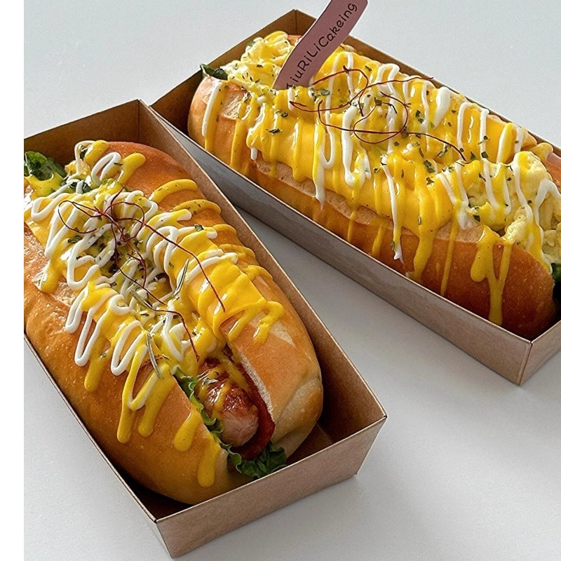 American-style Hot Dog Packing Box Rectangular Disposable Latex Box Bread Kraft Paper Box