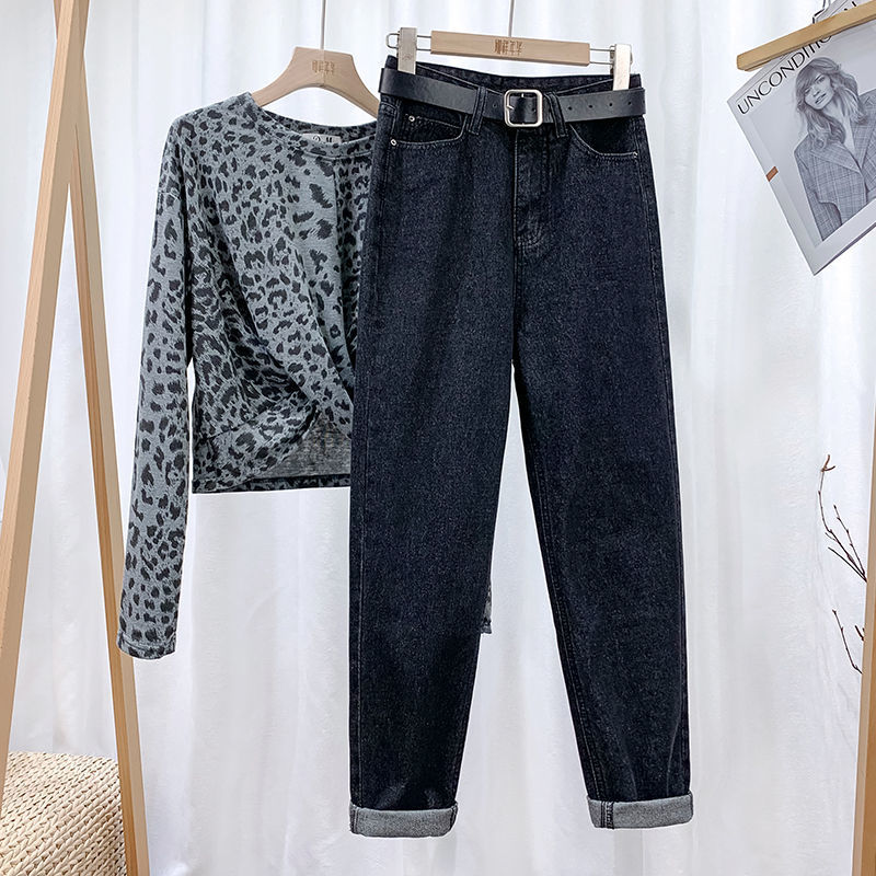 Picture of Korean Style Slim Look High Waist Denim Torre Women's Spring Autumn and Winter Loose High Look Straight Leg Radish Haren Pants ins