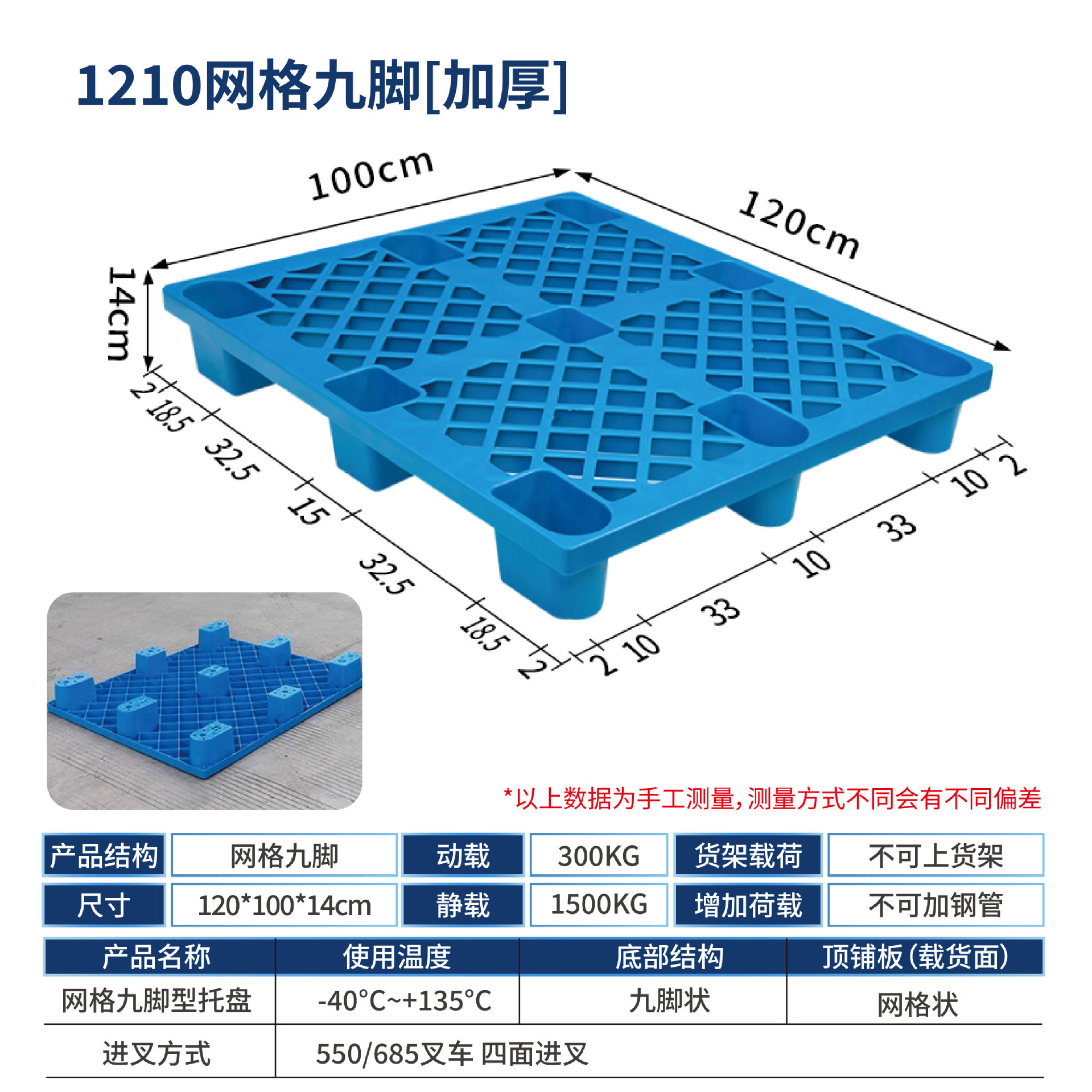 Picture of Plastic Pallet Nine-Foot Grid Forklift Pallet Warehouse Moisture-Proof Floor Board Logistics Pallet Plastic Pallet Manufacturer