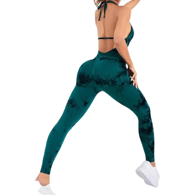 Cross-border new quick-drying breathable fashion European and American nude yoga running sports one-piece trousers Fitness women's yoga clothes