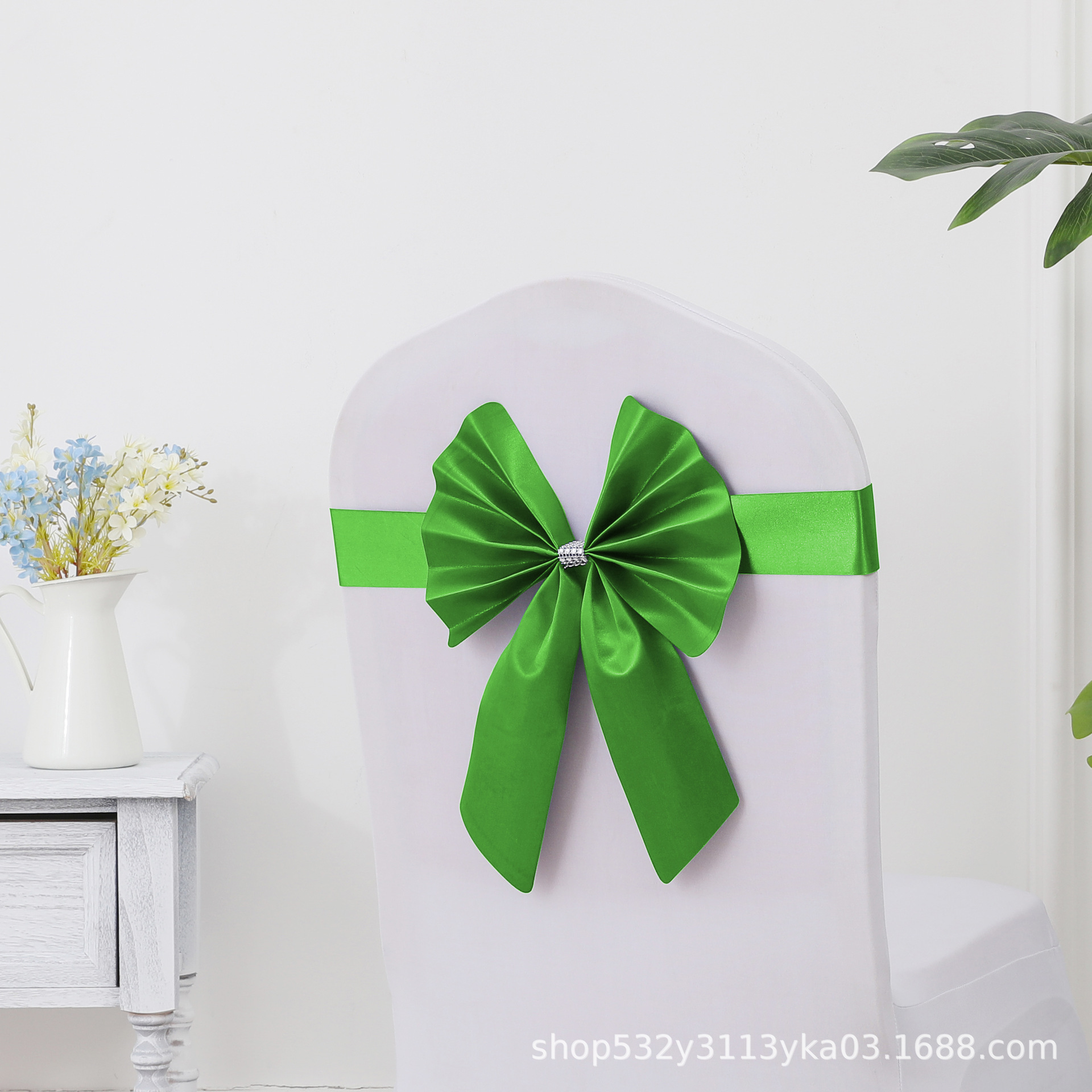 Picture of Chair Back Flower Bow Stretch Free Wedding Wedding Banquet Hotel Hotel Chair Cover Decoration Diswashable Ribbon Ribbon