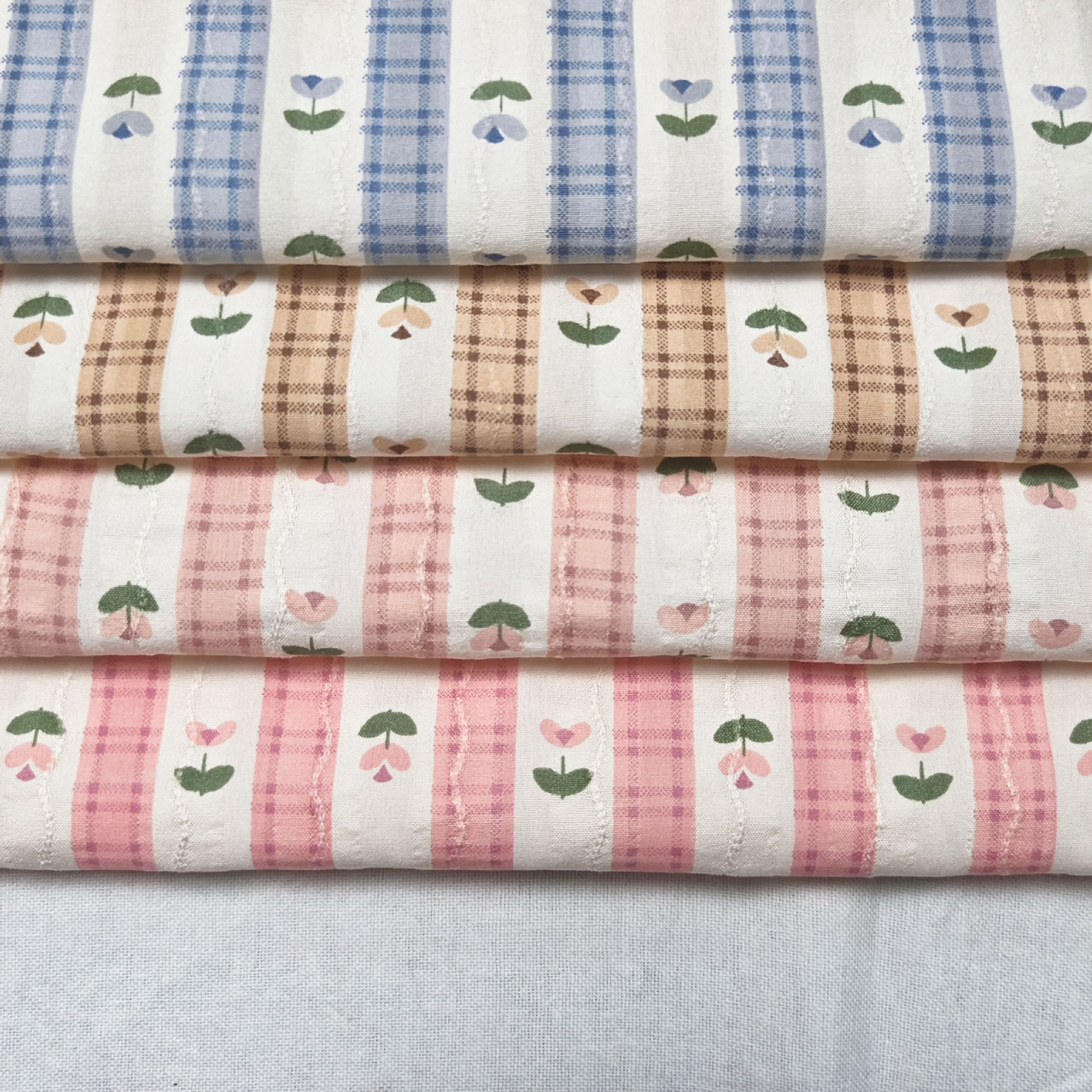 Spring and Summer Cotton Jacquard Pastoral Floral Fresh Striped Print Dress Children's Clothing Fabric Home Boutique
