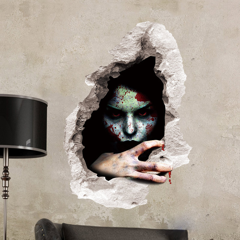 Picture of Foreign trade horror wall stickers Halloween 3D wall stickers bedroom living room trick female ghost decorative painting wholesale
