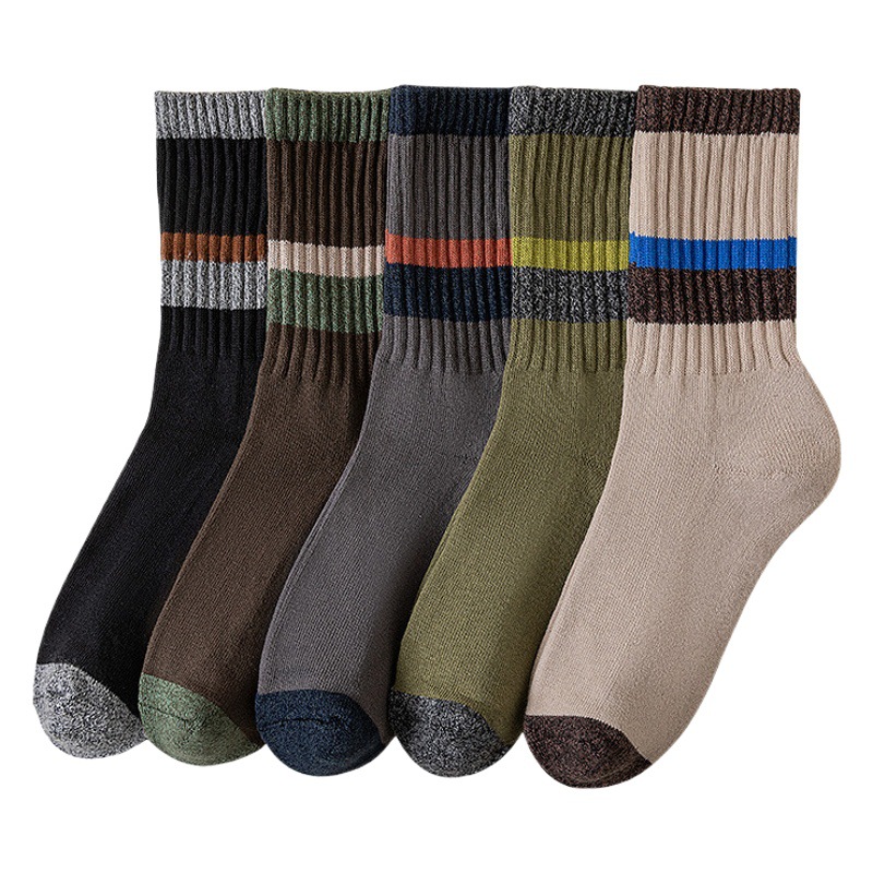 Thickened Towel Bottom Men's Sports Socks High-tube Stockings Boys Striped Autumn and Winter Socks terry mid-tube Towel Socks