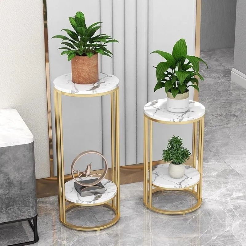 Nordic Marble Floor-Standing Flower Rack Flower Rack Storage Rack Indoor Multi-Layer Balcony Tv Cabinet Living Room Light Luxury