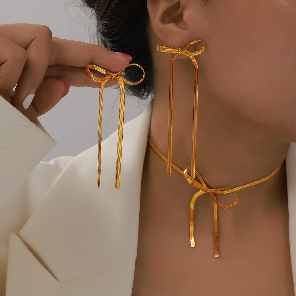 Picture of European and American Cross-border Hot Selling BowEarring Bow Jewelry Niche Metal Ins Style Design Jewelry Set for Women