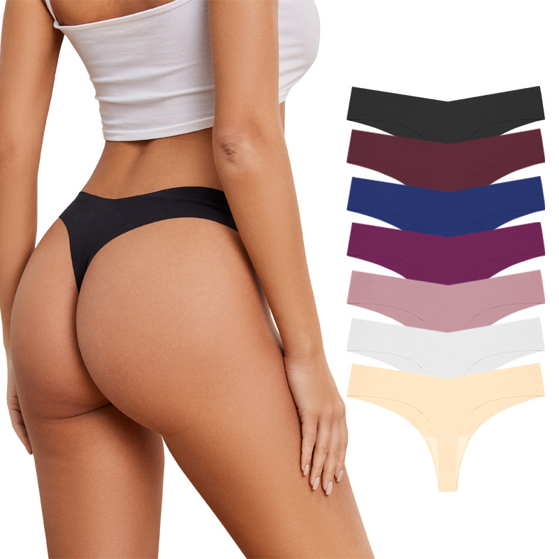 Cross-border large size sexy seamless thong women's one-piece low waist ice silk sports fitness women's underwear