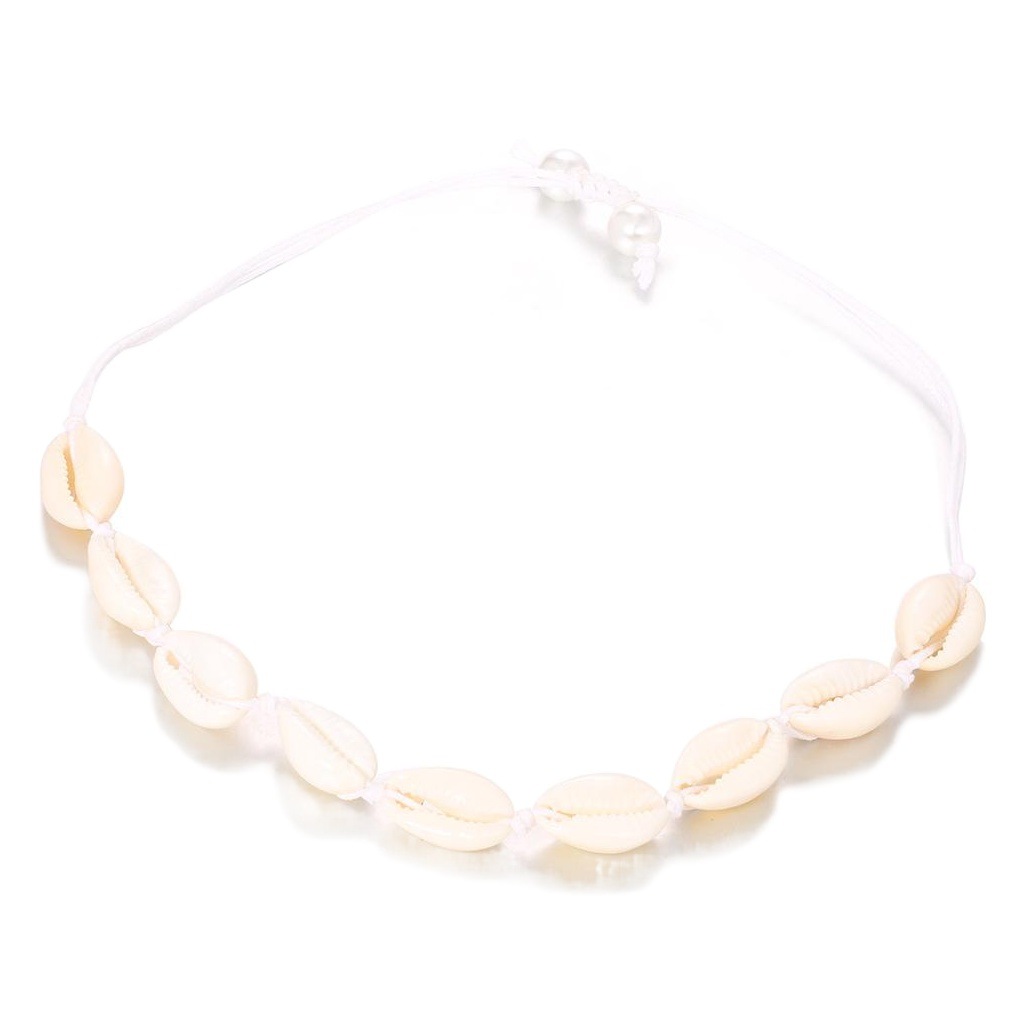 Cross-border new European and American Beach wind 8 shells hand-woven foot chain Pearl White anklet wholesale