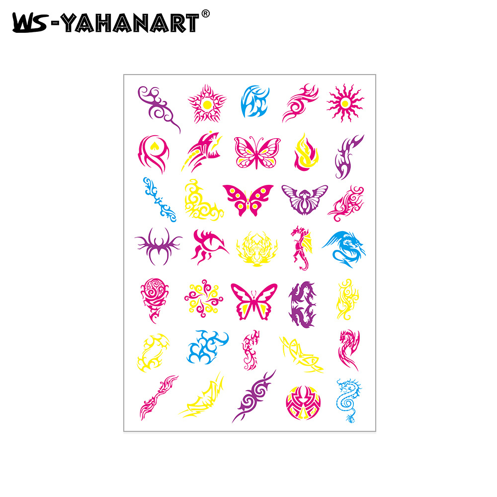 Picture of Cross-Border New Creative Fluorescent Flower Arm Tattoo Face Stickers Waterproof Feather Tattoo Arm Tattoo Stickers in Stock