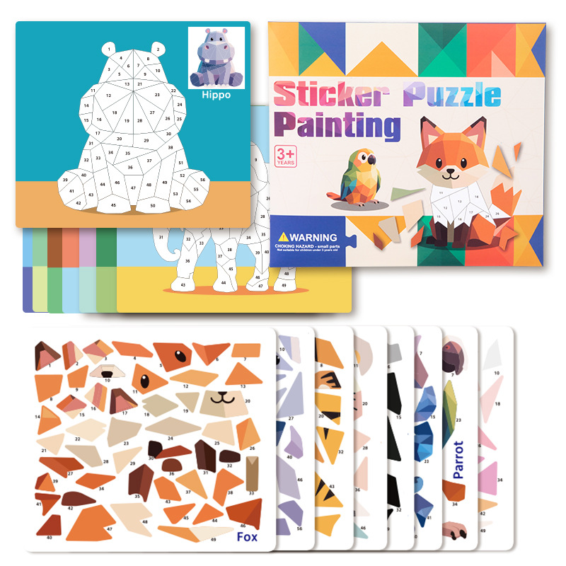 Picture of Children's 3D Geometric Collage Puzzle Educational Toys Kindergarten 3-6 Years Old Focus Handmade DIY Stickers