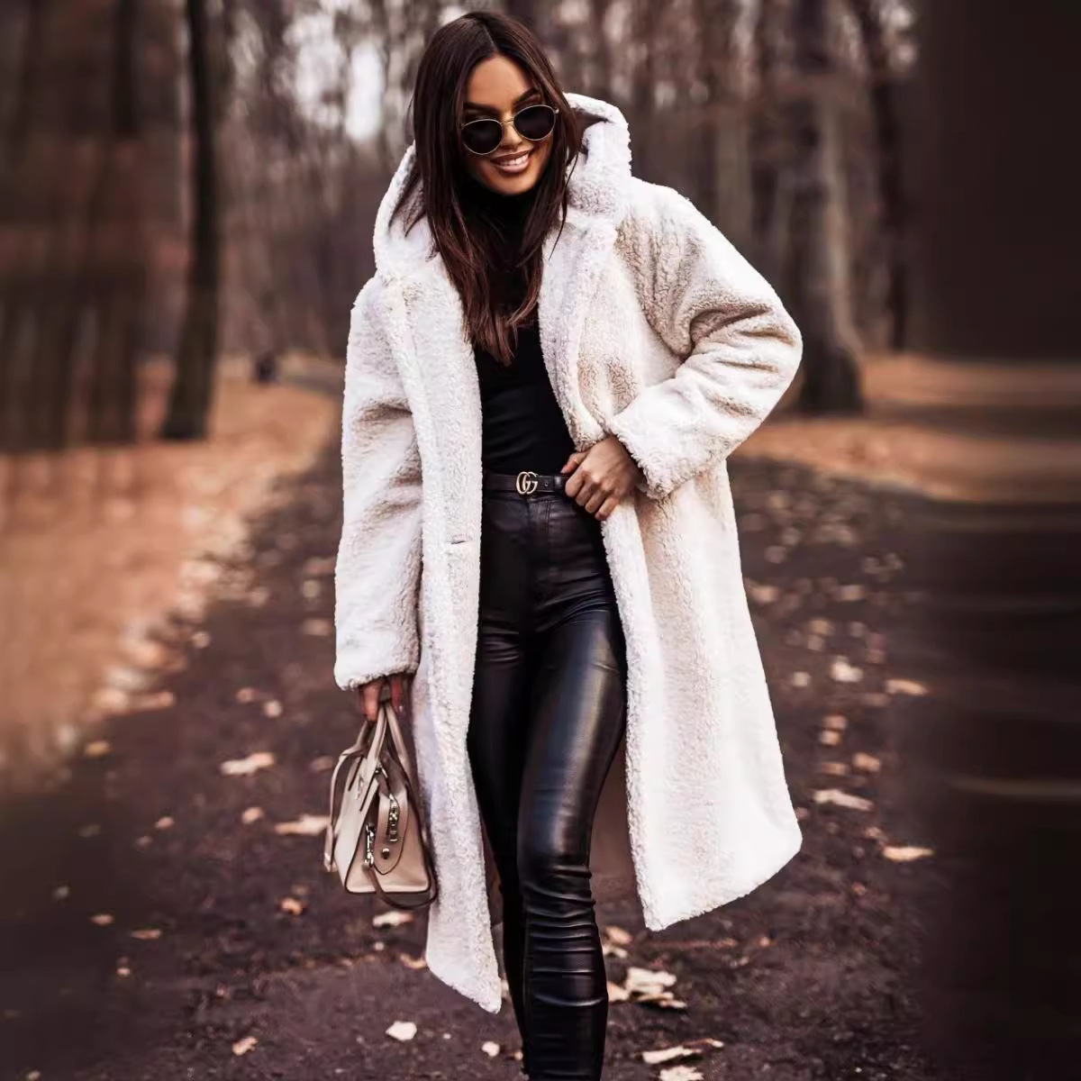 Picture of in stock Amazon wish Cross-border Supply 2024 Fall/Winter Fashion Long Clear Color Long Sleeve Wool Women's Coat