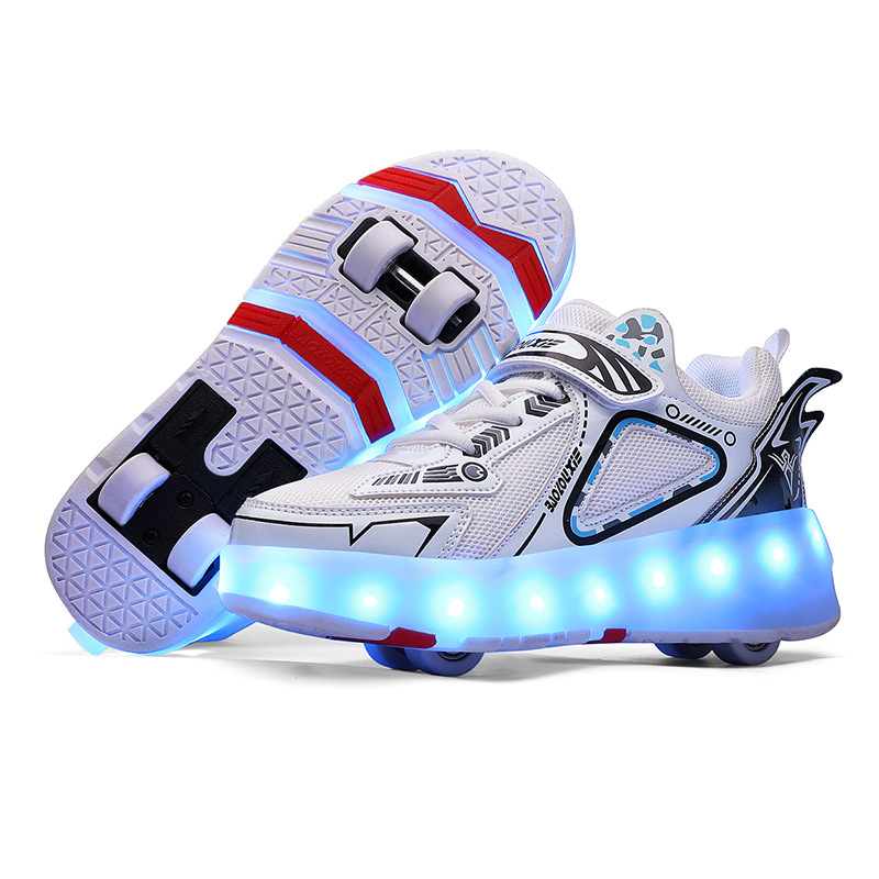 Fashion Children and Teenagers Mob Shoes Boys and Girls Skating Hidden Small Four-Wheel Velcro Rechargeable Flash Light
