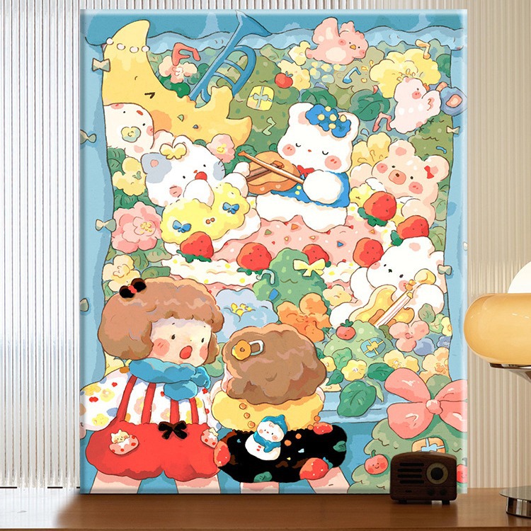 Picture of Su Plaid girlfriends × diy digital oil painting acrylic filling hand-painted handmade spring healing decompression oil color painting