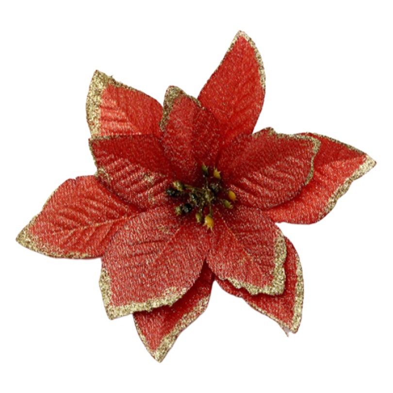 Golden Christmas Flower Christmas Decoration Supplies 14cm Christmas Flower Christmas Tree Decoration Supplies Simulation Flower Spot