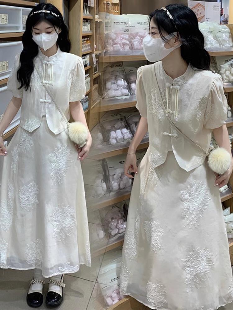 New Chinese Style Light National Style Top Buddha Style Cold Feeling Zen Style Improved Cheongsam Dress dress Women's Summer Two-piece Fashionable Suit