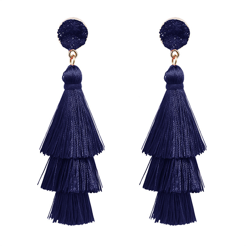Picture of European and American Foreign Trade popular high-end fashion bohemian three-layer tassel earrings simple temperament exaggerated earrings for women