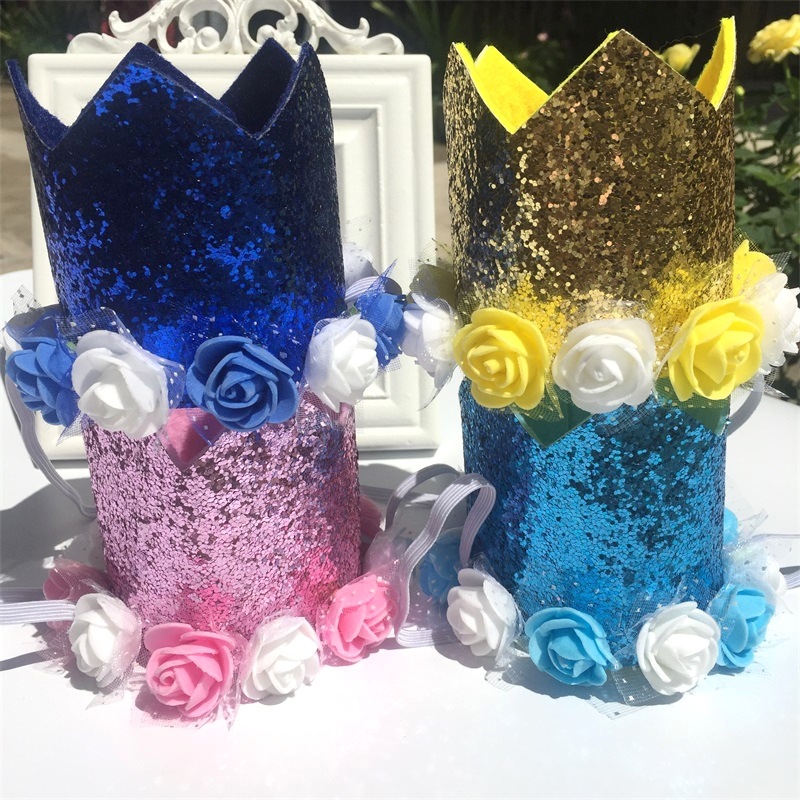 Picture of Children's Birthday Hat Baby Hundred Days Full Moon Birthday Crown Flower Sequins Party Decoration Supplies