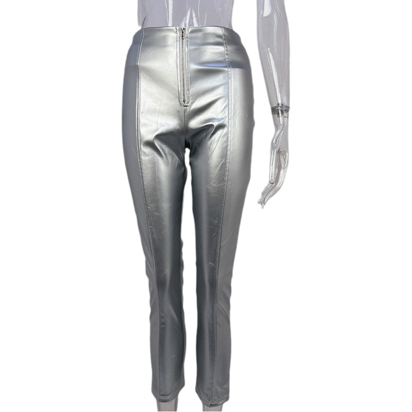 Picture of European and American Cross-Border Women's Clothing 2025 Autumn and Winter Hot Style Fashionable High Waist Hip Lifting Tight Slimming Look Pu Leather Pants Women's Pants Wholesale