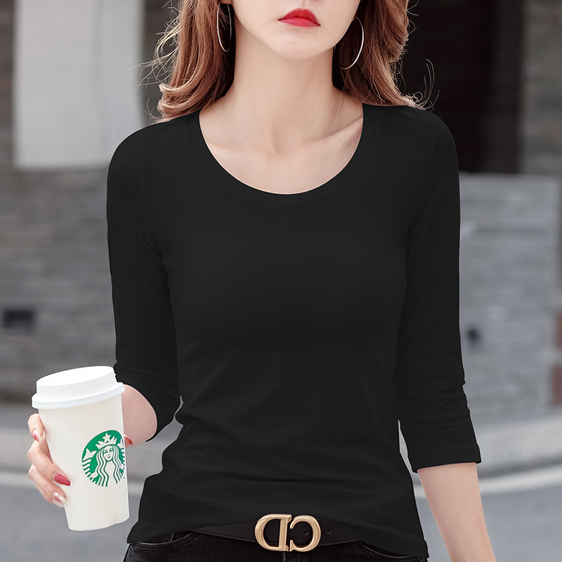 Spring and Autumn Thin Middle Sleeve Top Women's Seven-point Sleeve Base Shirt Korean-style All-match Fashionable Black Five-point Sleeve Slim-fit T-shirt