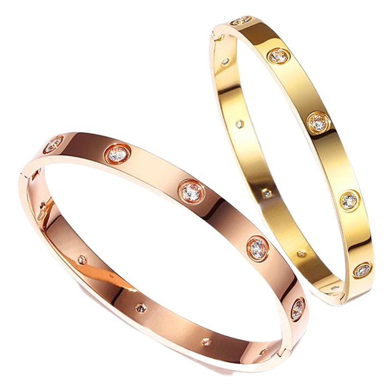 Korean Style Stainless Steel Diamond Elegant Women's Card Home Titanium Steel Open Women's Bracelet Bracelet Jewelry for Women