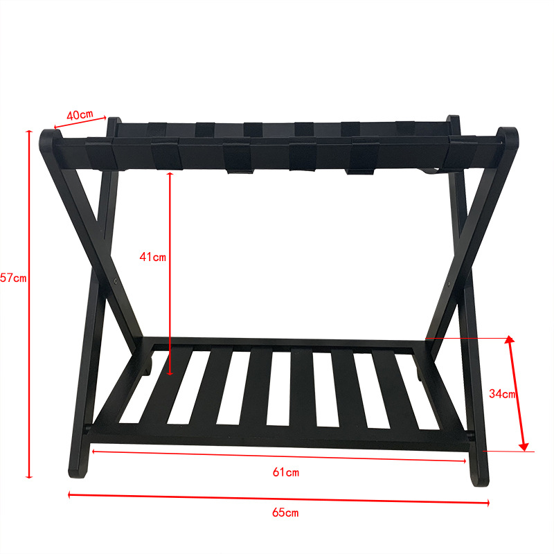 Picture of Hotel Luggage Rack Black Household High-grade Nanzhu Folding Bedroom Storage Rack Simple Double-layer Luggage Storage Rack