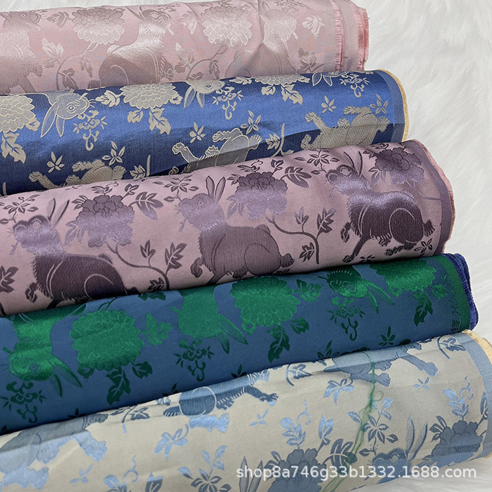 30mm Silk Jacquard Satin Mulberry Satin Fabric Rabbit Mulberry Silk Chinoiserie Han Dynasty Cheongsam Dress Fabric