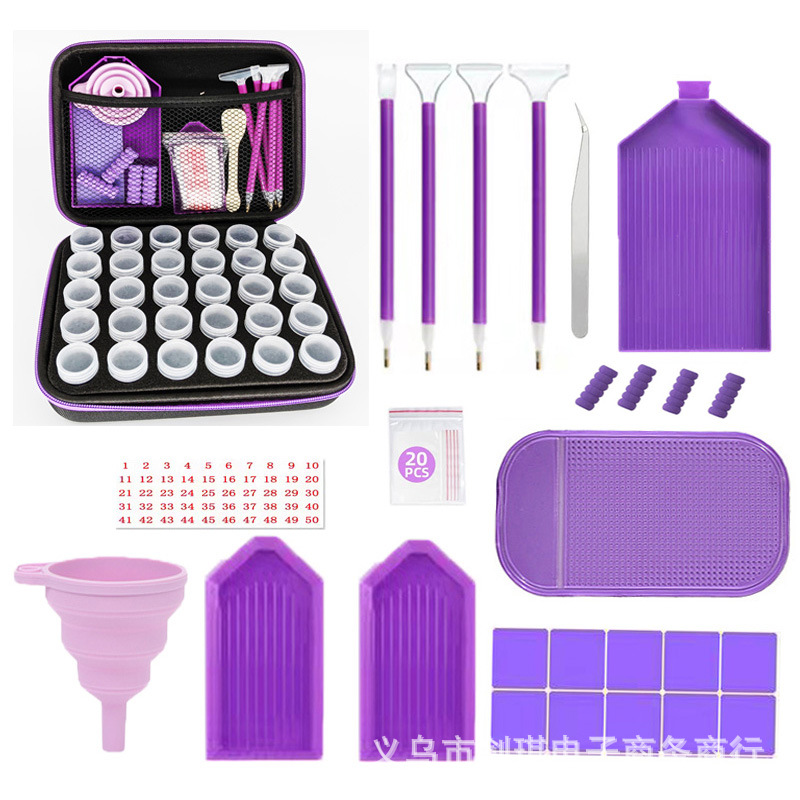 Diamond Painting Tools Portable Storage Bag 30 Bottles Bag Rice Bead Box Diamond Bottle Purple Set DIY Foreign Trade Set