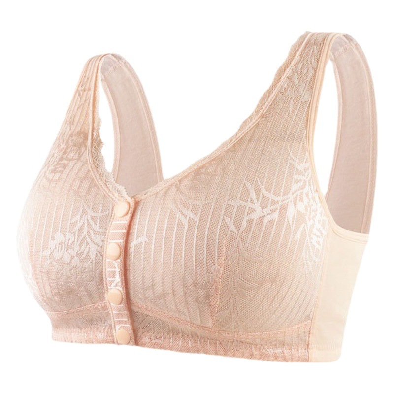 2022 large size front buckle for middle-aged women without steel ring front buckle bra gathered breathable inner cup bra cup